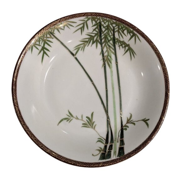 3 soup bowls Kutani Eggshell China 7.5" Bamboo Geometric Border Japan Pre-1930 - Picture 1 of 14